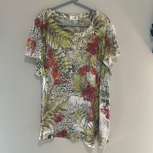 Terra & Sky Cream and Red Polo Blouse Short Sleeve Relaxed - Picture 1 of 5